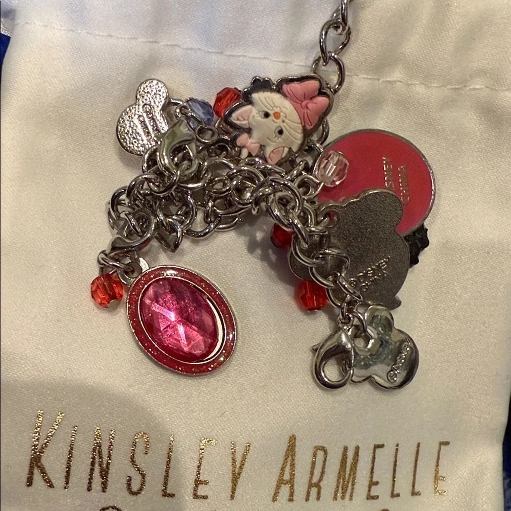 Disney charm bracelet 8” 9 removable charms + 2 Mickey rings NEW